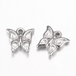 Stainless Steel Color 201 Stainless Steel Charms, Butterfly, Stainless Steel Color, 11x11x3.5mm, Hole: 1mm
