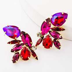 Fuchsia Sparkling Alloy Rhinestone Ear Studs for Women, Bold and Fashionable Jewelry Accessory, Fuchsia