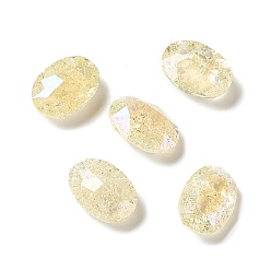 Jonquil Crackle Moonlight Style Glass Rhinestone Cabochons, Flat Back & Back Plated, Oval, Jonquil, 14x10x5.5mm