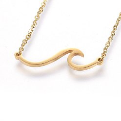 Golden 304 Stainless Steel Pendant Necklaces, with Cable Chains and Lobster Claw Clasps, Wave, Golden, 18.11 inch(46cm), 1.5mm
