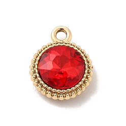 Red UV Plating Alloy Glass Pendants, Golden, Flat Round Charms, Red, 17.5x14x5.5mm, Hole: 2mm