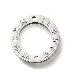 Нержавеющая Сталь Цвет 304 подвески-кольца из нержавеющей стали с римскими цифрами, вырезанными лазером, ручная полировка, цвет нержавеющей стали, 12x1.3 мм, отверстие : 1 мм