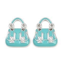 Бирюза Подвески из эмали и сплава, стойки покрытие, прелести мешков, без кадмия, без никеля и без свинца, платина, бирюзовые, 26x20x5 мм, отверстие : 9x6.5 мм