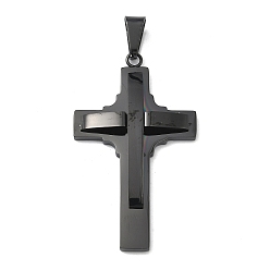 Черный Цвет Металла 304 подвески из нержавеющей стали, крест прелести, с 201 держателями для ледоруба из нержавеющей стали, ионное покрытие (ip), долговечный, металлический черный , 49x28.5x5.5 мм, отверстие : 8x5.5 мм