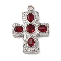 Красный 304 микро нержавеющей стали прокладывать Цирконом подвески, крестик, цвет нержавеющей стали, красные, 24.5x18x4.5 мм, отверстие : 2 мм