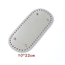 Silver PU Leahter Knitting Crochet Bags Bottom, Oval with Word Handmade, Bag Shaper Base Replacement Accessaries, Silver, 22x10cm, Hole: 5mm