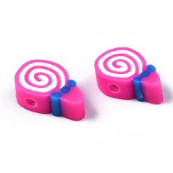 Hot Pink Handmade Polymer Clay Beads, Candy, Hot Pink, 11~13x6.5~9x4mm, Hole: 1.6mm