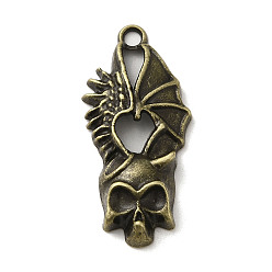 Antique Bronze Tibetan Style Alloy Pendants, Cadmium Free & Lead Free, Punk Winged Skull for Halloween, Antique Bronze, 35.5x16.5x5mm, Hole: 2.5mm