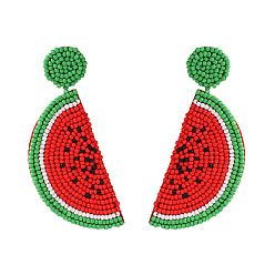 Red Handmade Fruit Earrings - Watermelon Dragonfruit Rice Bead Studs 2019 European and American Style Jewelry