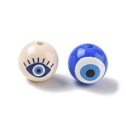 Mixed Color Printed Opaque Acylic Beads, Round with Evil Eye, Mixed Color, 16mm, Hole: 2.5mm