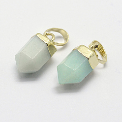 Amazonite Natural Amazonite Pointed Charms, with Brass Findings, Long-Lasting Plated, Bullet, Golden, 15x6~6.5mm, Hole: 3.5x6mm