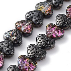 Black Electroplate Transparent Glass Beads Strands, Heart, Black, 13x15mm, Hole: 1.2mm, about 50pcs/strand, 25.59''(65cm)