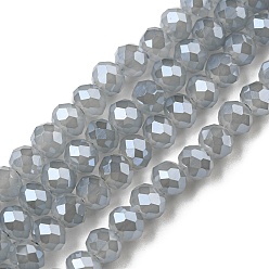 WhiteSmoke Electroplate Glass Beads Strands, Pearl Luster Plated, Faceted, Rondelle, WhiteSmoke, 6x4.5~5mm, Hole: 1mm, about 85~88pcs/strand, 16.1~16.5 inch(41~42cm)