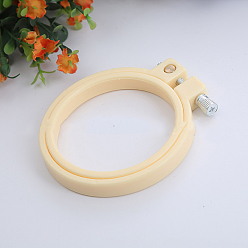 Lemon Chiffon Adjustable ABS Plastic Flat Round Embroidery Hoops, Embroidery Circle Cross Stitch Hoops, for Sewing, Needlework and DIY Embroidery Project, Lemon Chiffon, 70mm