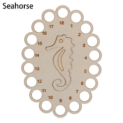 Sea Horse Wooden Embroidery Thread Plate, Cross Stitch Threading Board Tools, Oval, Sea Horse, 15x10.6cm