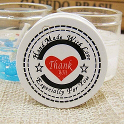 Heart Kraft Paper Price Tags, White, Flat Round with Word Thank You & Hand Made with Love, Heart Pattern, 3cm, 100pcs/set