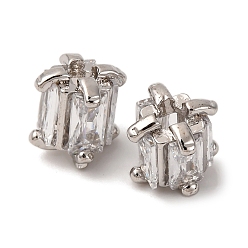 Платина Латунные микро проложить кубического циркония бусы, долговечный, без свинца и без кадмия, платина, 8x8 мм, отверстие : 2 мм