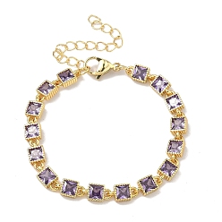 Средняя Орхидея Квадратные латунные браслеты-цепочки с инкрустацией кубическим цирконием для женщин, стойки покрытие, без кадмия и без свинца, долговечный, золотые, средне орхидеи, 5.51 дюйм (14 см)