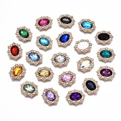 Light Gold Alloy Acrylic Rhinestone Cabochons, with Rhinestone, Faceted, Oval, Cadmium Free & Lead Free, Mixed Color, Light Gold, 24x20x4.5mm