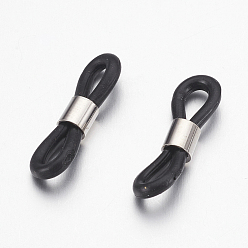 Platinum Eyeglass Holders, Glasses Rubber Loop Ends, with Brass Findings, Platinum, 20x6mm, Hole: 2x3mm