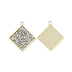 Crystal Rhinestone Pendants, with Light Gold Plated Brass Findings, Rhombus, Cadmium Free & Lead Free, Crystal, 25.5x23x3mm, Hole: 2mm