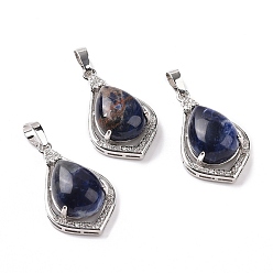 Sodalite Natural Sodalite Pendants, Teardrop Charms, with Platinum Tone Rack Plating Brass Findings, 32x19x10mm, Hole: 8x5mm