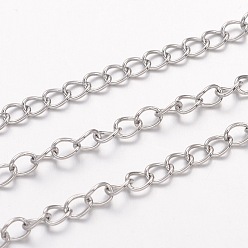 Stainless Steel Color 304 Stainless Steel Twisted Chains, Curb Chains, Soldered, with Spool, Stainless Steel Color, 4x3x0.6mm, about 32.8 Feet(10m)/roll