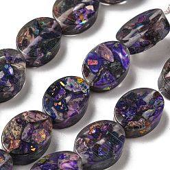 Dark Violet Dyed Natural Imperial Jasper with Resin Beads Strands, Oval, Dark Violet, 16x12x6mm, Hole: 1.2mm, about 11pcs/strand, 6.89 inch(17.5cm)