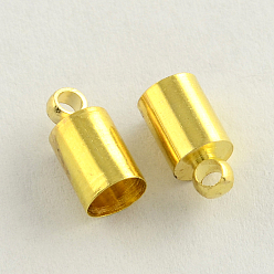 Golden Brass Cord Ends, End Caps, Cadmium Free & Lead Free, Column, Golden, 9x3.5mm, Hole: 1.5mm, 3mm inner diameter