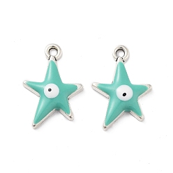 Бирюза Подвески из эмали и сплава, звезда с оберегом от сглаза, без кадмия, без никеля и без свинца, античное серебро, бирюзовые, 22x15x3.5 мм, отверстие : 1.8 мм