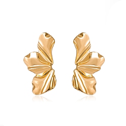 Golden Alloy Stud Earrings, Flower, Golden, 51x27mm