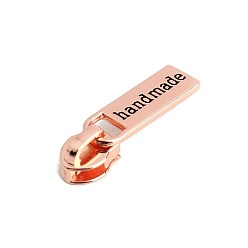 Rose Gold Alloy Zipper Head with Rectangle with Word Handmade Charms, Zipper Pull Replacement, Zipper Sliders for Purses Luggage Bags Suitcases, Rose Gold, 3.6x0.9cm