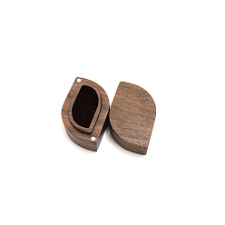 Coffee Wood Ring Storage Box, Ring Magnetic Gift Case with Velvet Inside, Leaf, Coffee, 6x4cm