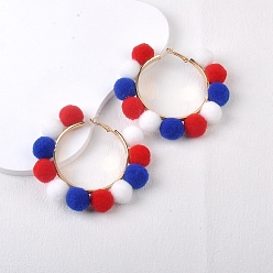 Colorful Cloth Round Beaded Hoop Earrings for Independence Day, Colorful, 80mm