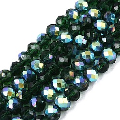 Темно-Зеленый Нити из прозрачных стеклянных бусин-ронделей с цветным покрытием ab, граненые, темно-зеленый, 4x3.5 мм, отверстие : 0.6~0.9 мм, около 105~115 шт / нитка, 14.37~16.14'' (36.5~41 см)
