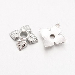 Серебро Тибетском стиле сплав шарик крышки, цветок, 4-лепесток, без кадмия и без свинца, серебряные, 6x6x2 мм, отверстие : 1 мм, Около 7200 шт / 1000 г