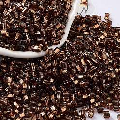 Coconut Brown Glass Seed Beads, Silver Lined, Square, Coconut Brown, 3~3.5x2.5~3x2.5~3mm, Hole: 1mm, about 10714pcs/pound