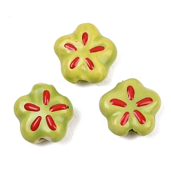 Желто-Зеленый Фарфоровые эмалевые бусины ручной работы, цветок, пастельный фарфор, желто-зеленый, 12~12.5x11~12.5x5.5~6 мм, отверстие : 1.6~2 мм