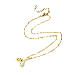 Real 18K Gold Plated Epoxy Resin Mermaid Fish with Cubic Zirconia Pendant Necklace, with Brass Cable Chains, Real 18K Gold Plated, 15.75 inch(40cm)