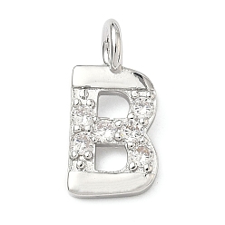 Letter B Латунные микропаве прозрачные подвески с фианитом, без кадмия и без свинца, долговечный, стойки покрытие, платина, В письме, 18x9x2.5 мм, отверстие : 2.5 мм