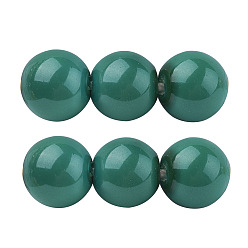 Teal Eco-Friendly Grade A Glass Pearl Beads, Pearlized, Round, Teal, 8mm, Hole: 1.2~1.5mm, about 52pcs/Strand, 16''(40.64cm)