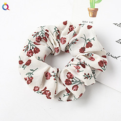 C225A Small Flower Hair Tie - Beige Pineapple Fabric Hair Tie for Women's Office Look - Elastic Headband Accessory