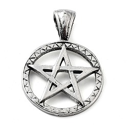 Antique Silver Tibetan Style Alloy Pendants, Round Ring with Star, Antique Silver, 42.5x29.5x3mm, Hole: 9x4.5mm