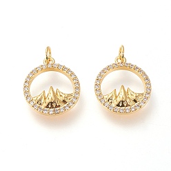 Настоящее золото 18K Латунные микропаве прозрачные кубические циркониевые подвески, с прыжковых колец, долговечный, кольцо с горой, реальный 18 k позолоченный, 14.8x12.6x2.3 мм, Перейти кольцо: 4x0.6 мм, 2.8 мм внутренним диаметром