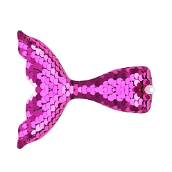 Magenta Mermaid Tail Shape Plastic Sequin/Paillette Alligator Hair Clip, with Iron Findings, Children Hair Accessories for Girls, Magenta, 100x90mm