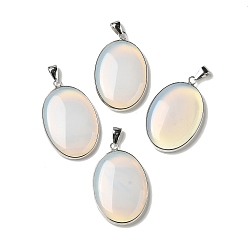 Opalite Opalite Pendants, Oval Charms with Platinum Plated Metal Findings, 39.5x26x6mm, Hole: 7.6x4mm
