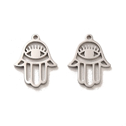 Stainless Steel Color 304 Stainless Steel Pendants, Hollow Hamsa Hand with Eye Charms, Stainless Steel Color, 15x11.5x1mm, Hole: 0.9mm