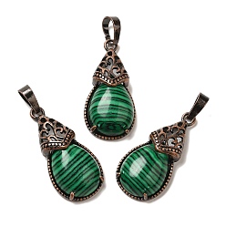 Малахит Синтетического малахита подвески, латунные подвески-капли, Красная медь, без свинца и без кадмия, 31x15x8 мм, отверстие : 5x7.5 мм