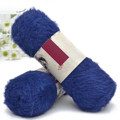 Marine Blue Wool & Velvet Blended Yarns, Faux Mink Fur Yarns, Fluffy Soft Eyelash Yarn for Weaving, Knitting & Crocheting Purse Hat Clothes, Marine Blue, 2mm