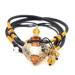 Gold Baroque Style Heart Handmade Lampwork Perfume Essence Bottle Pendant Necklace, Adjustable Braided Cord Necklace, Sweater Necklace for Women, Gold, Bottle: 40x22mm